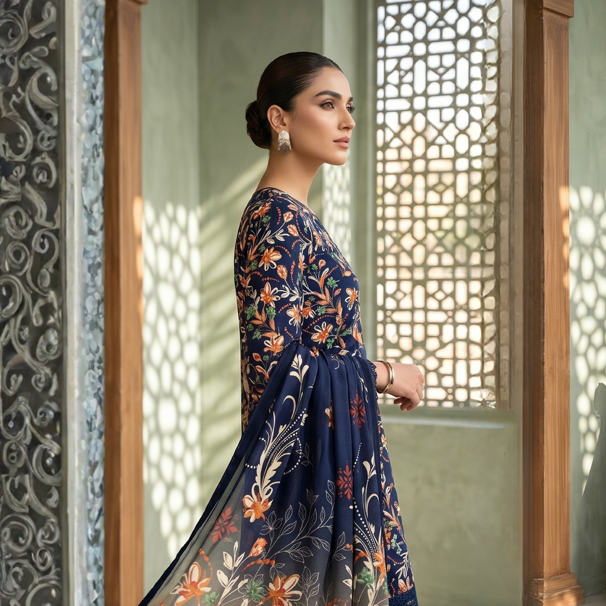 3PC Unstitched Printed Lawn Suit – Hajra Exclusive