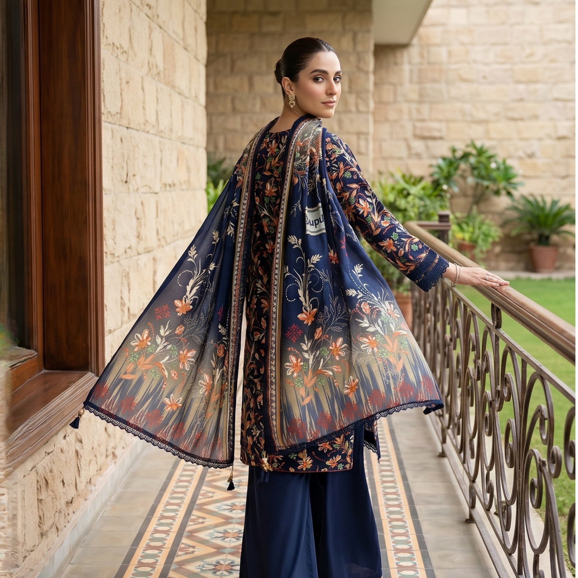 3PC Unstitched Printed Lawn Suit – Hajra Exclusive