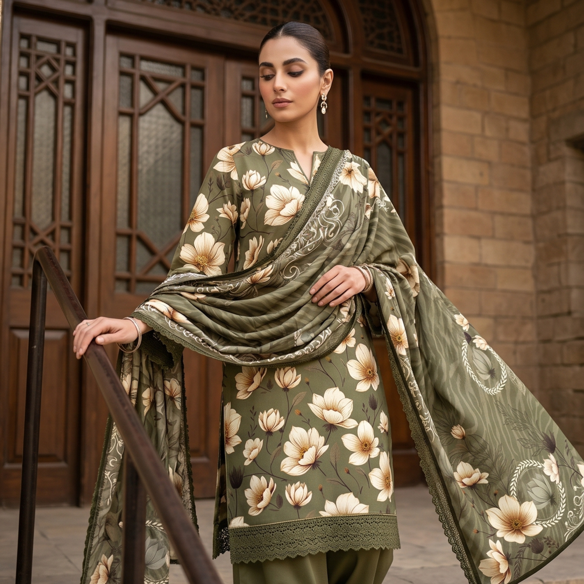 3PC Unstitched Printed Lawn Suit – Hajra Exclusive