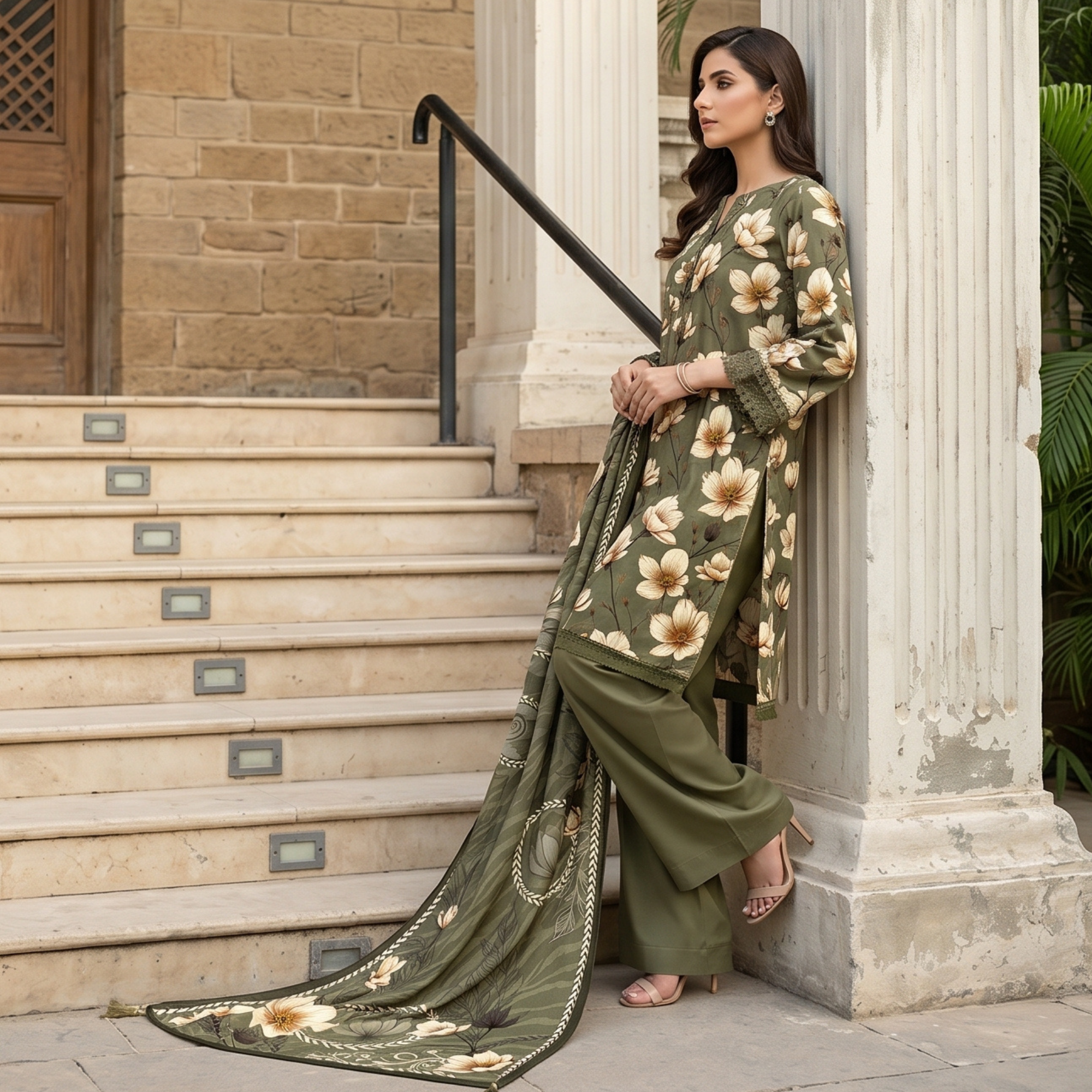 3PC Unstitched Printed Lawn Suit – Hajra Exclusive