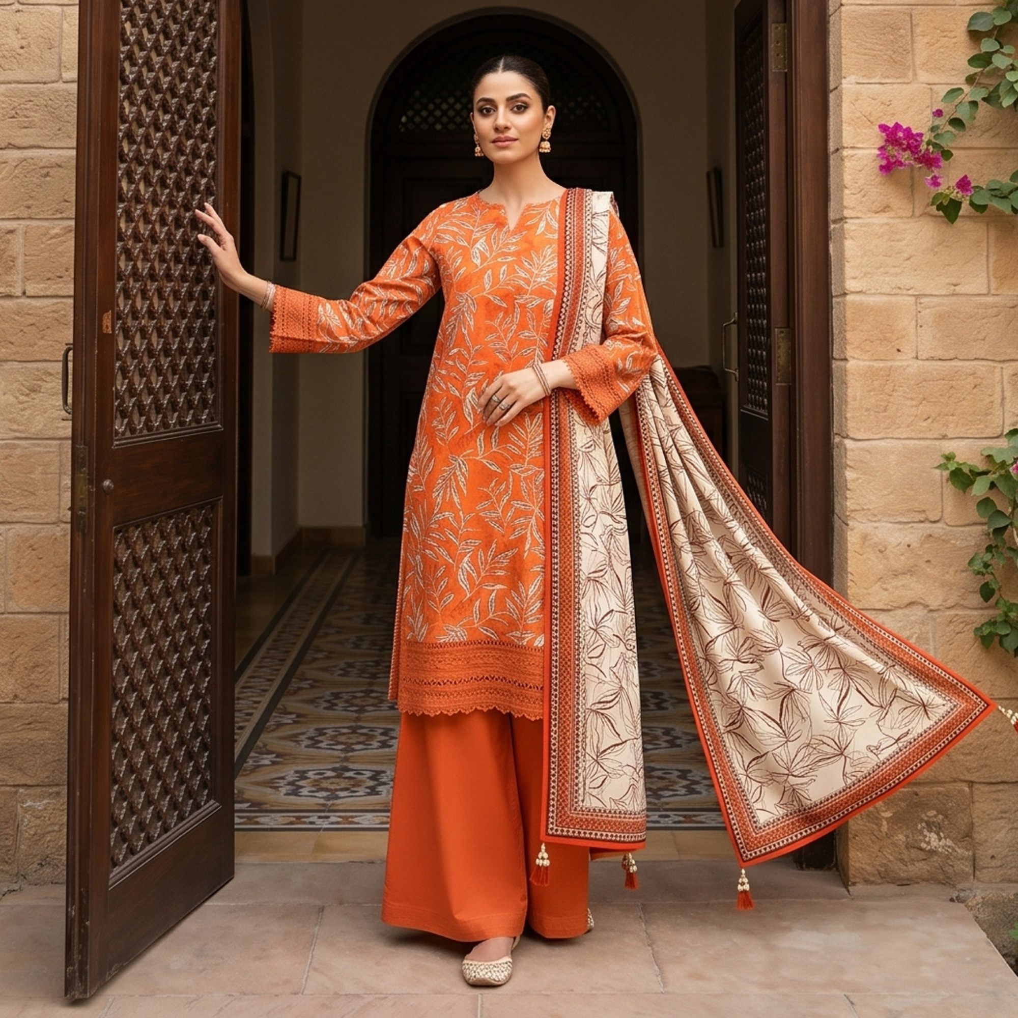3PC Unstitched Printed Lawn Suit – Hajra Exclusive