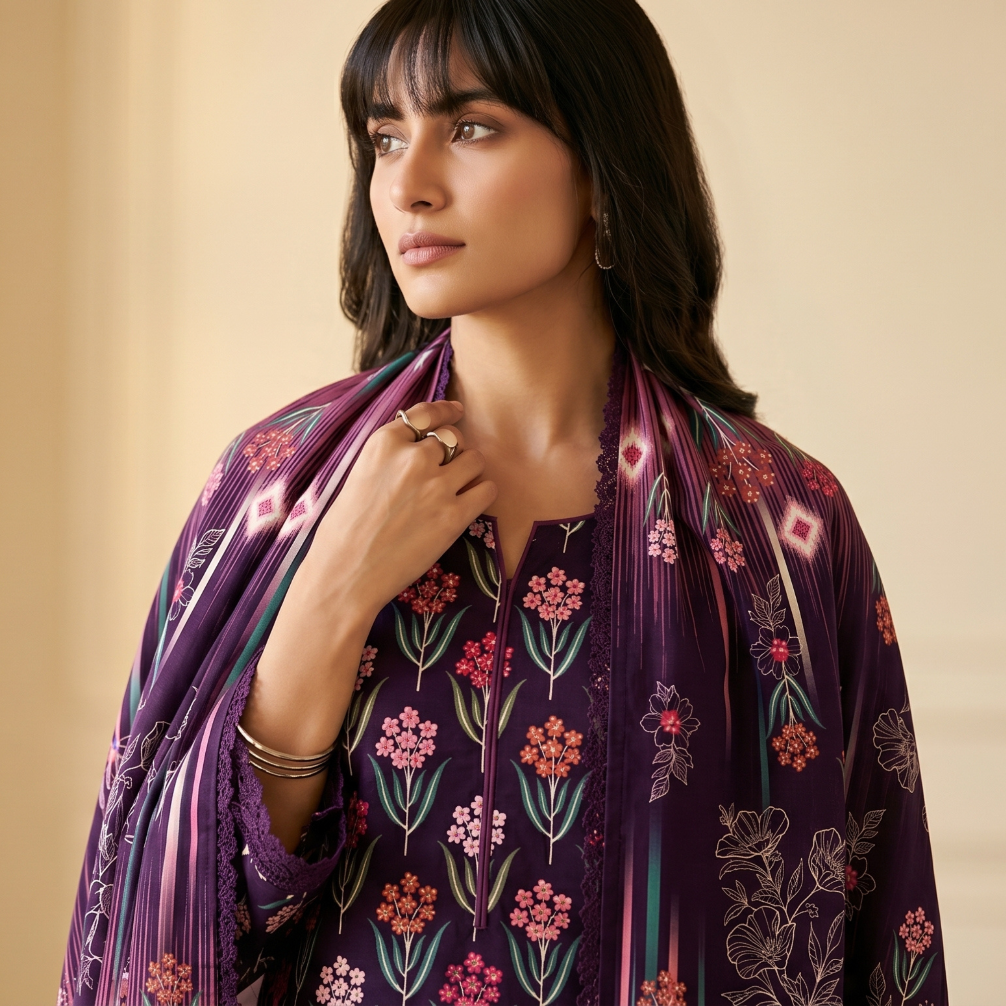 3PC Unstitched Printed Lawn Suit – Hajra Exclusive