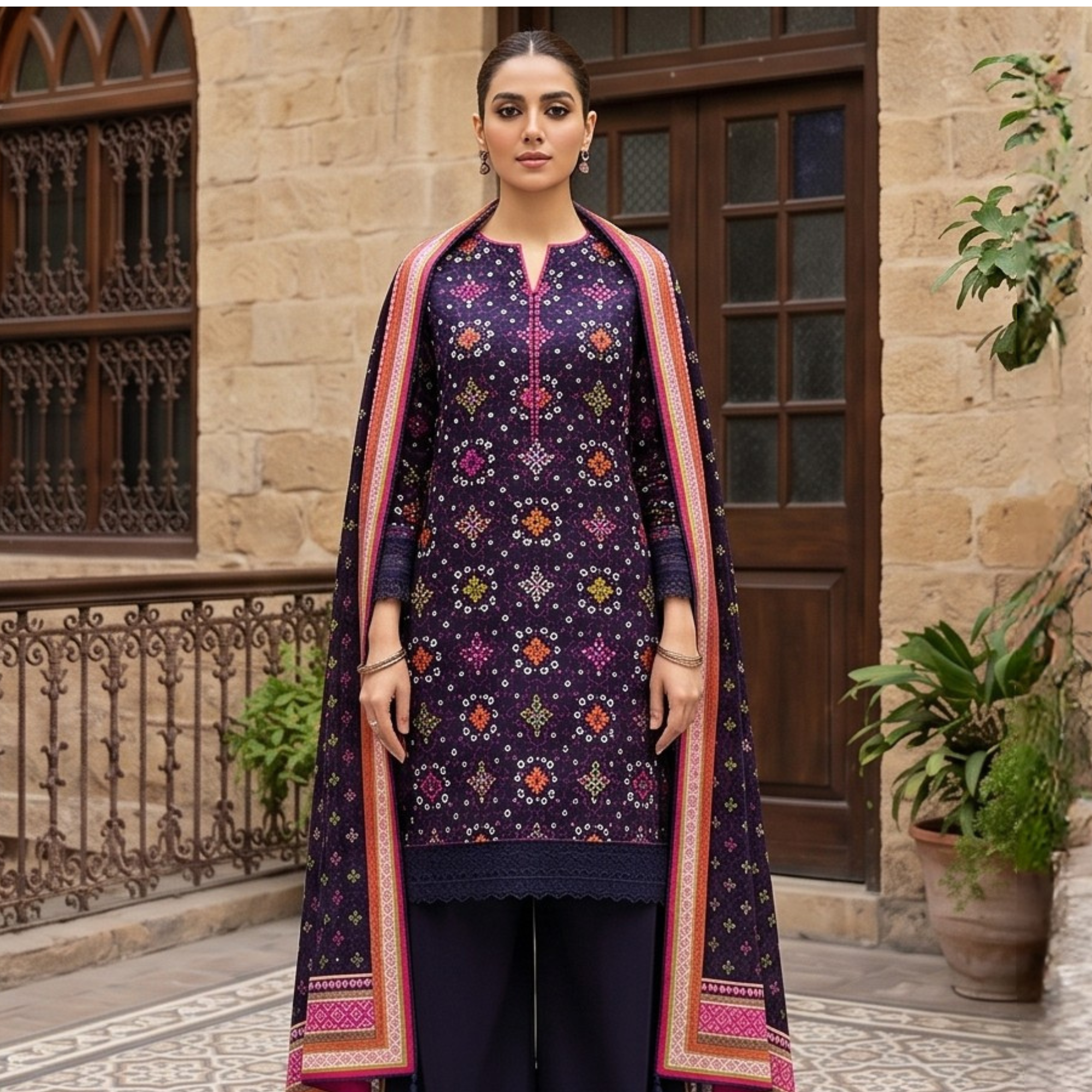 3PC Unstitched Printed Lawn Suit – Hajra Exclusive
