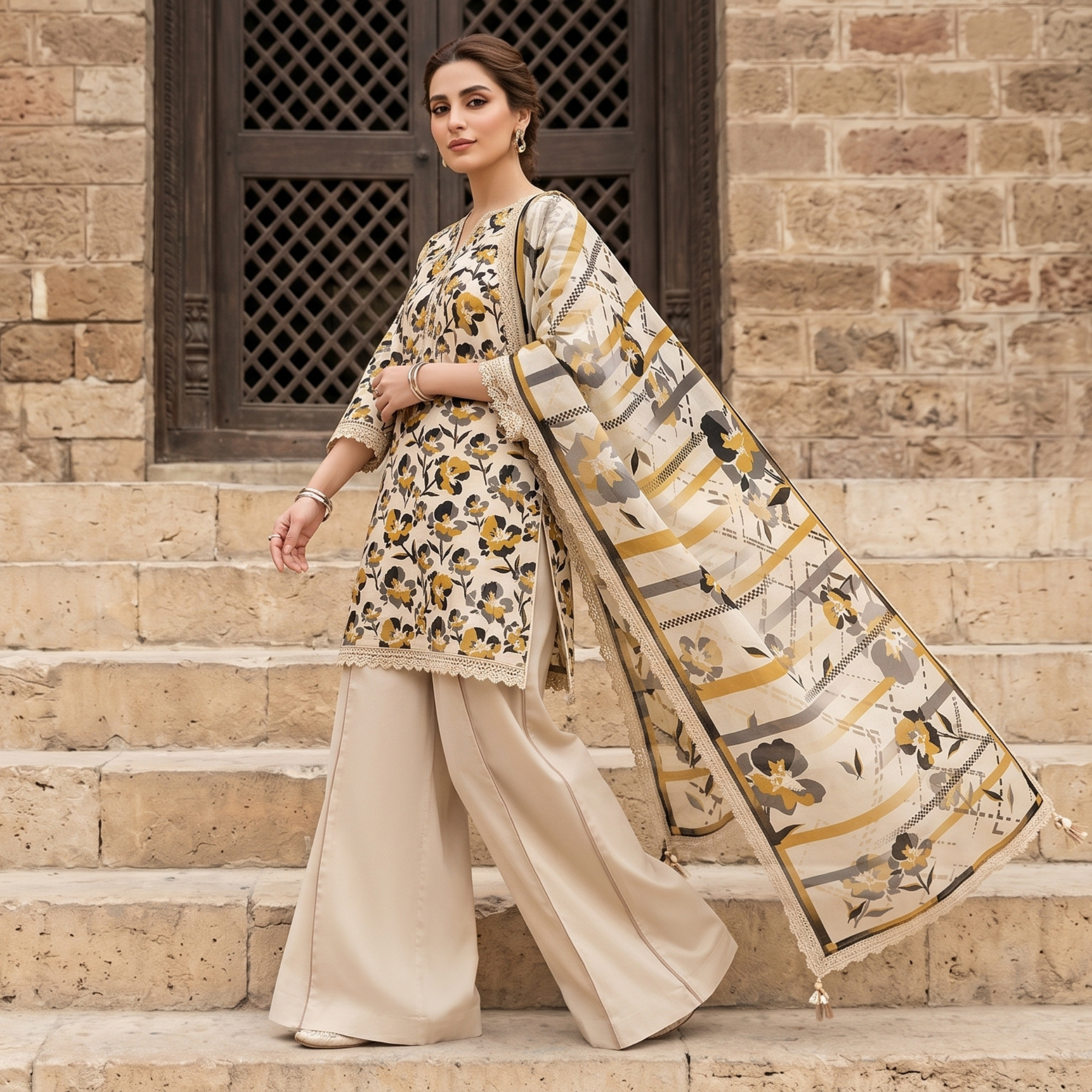 3PC Unstitched Printed Lawn Suit – Hajra Exclusive