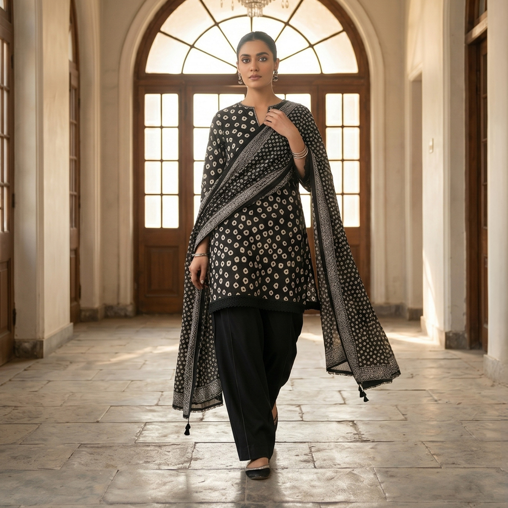 3PC Unstitched Printed Lawn Suit – Hajra Exclusive