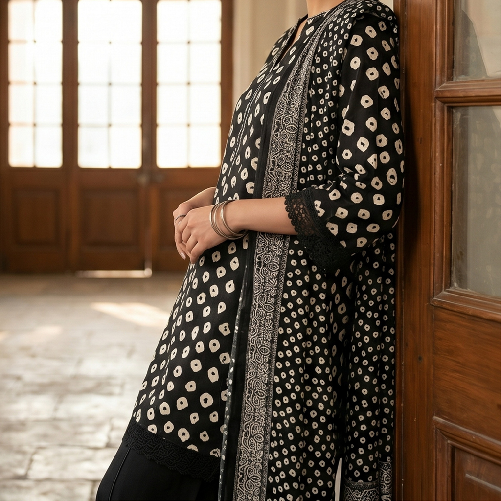 3PC Unstitched Printed Lawn Suit – Hajra Exclusive