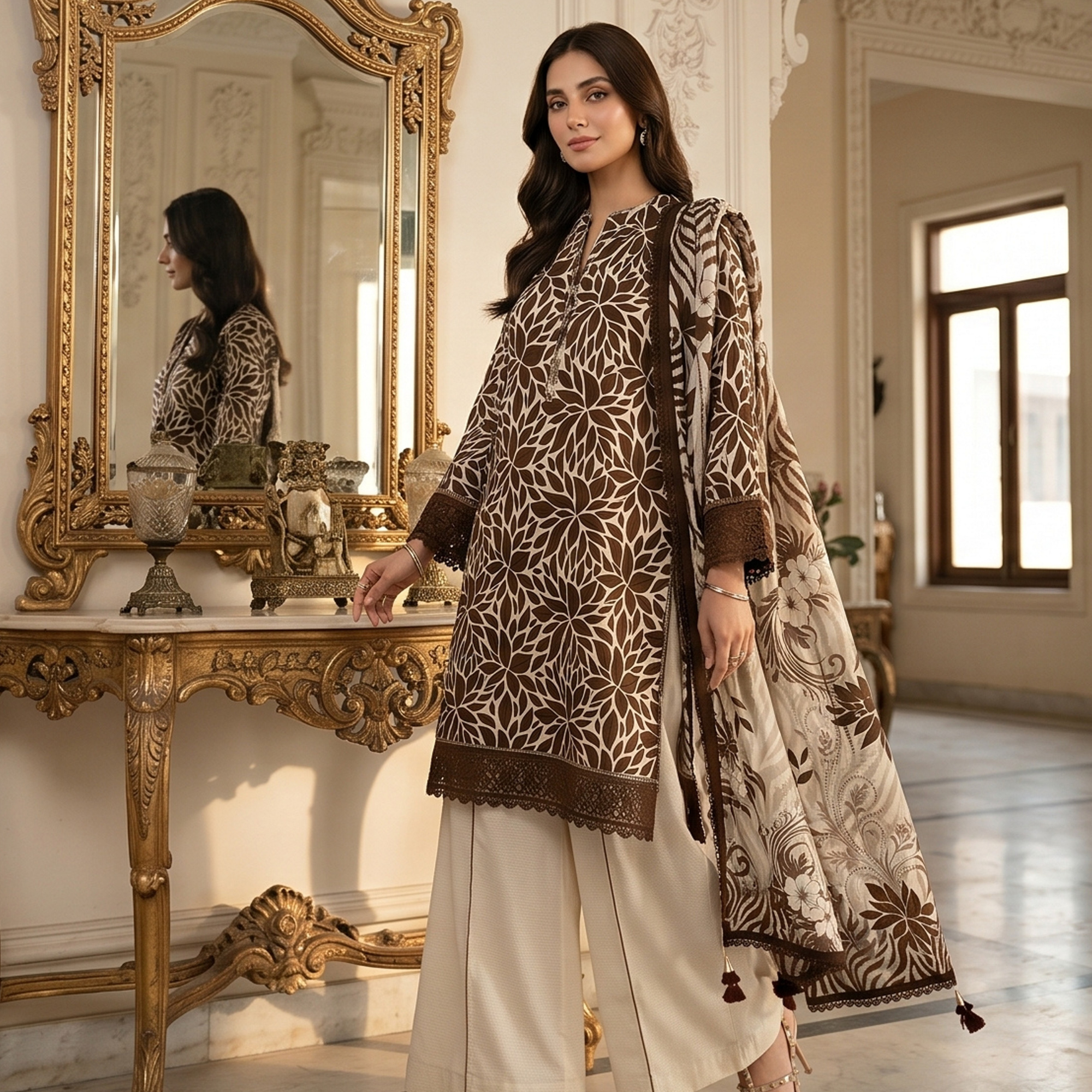 3PC Unstitched Printed Lawn Suit – Hajra Exclusive