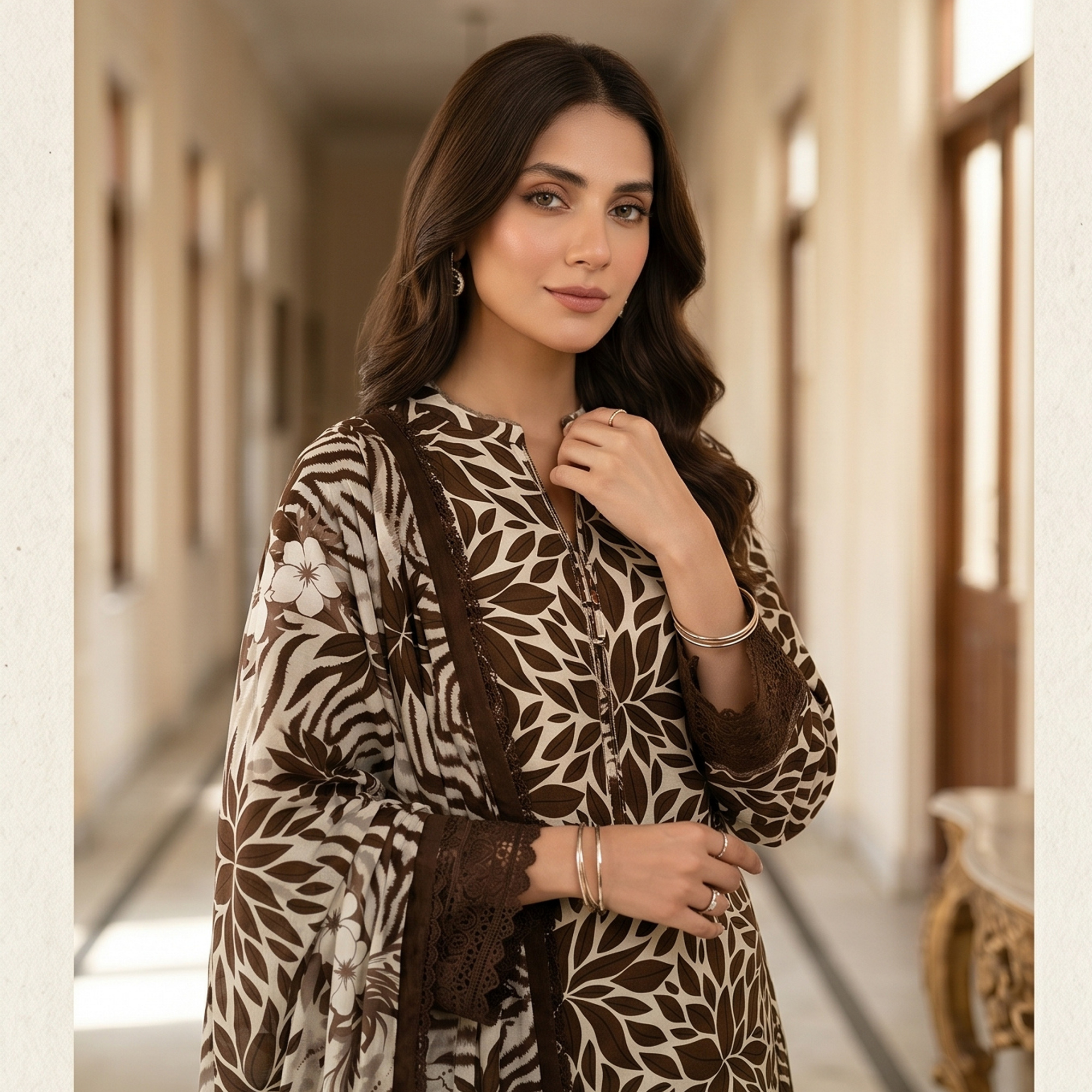 3PC Unstitched Printed Lawn Suit – Hajra Exclusive