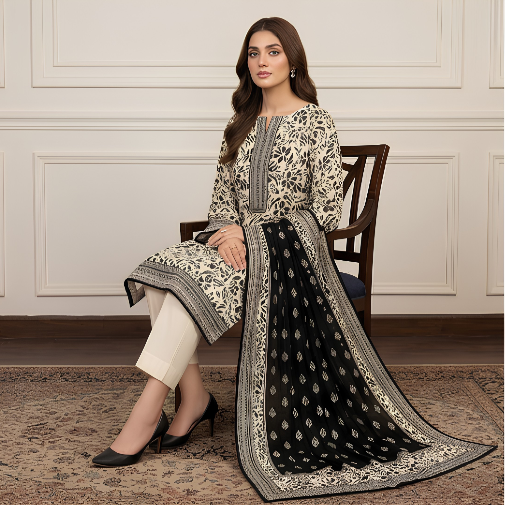3PC Unstitched Printed Slub Lawn Suit – Hajra Exclusive