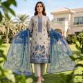3PC Unstitched Printed Slub Lawn Suit – Hajra Exclusive