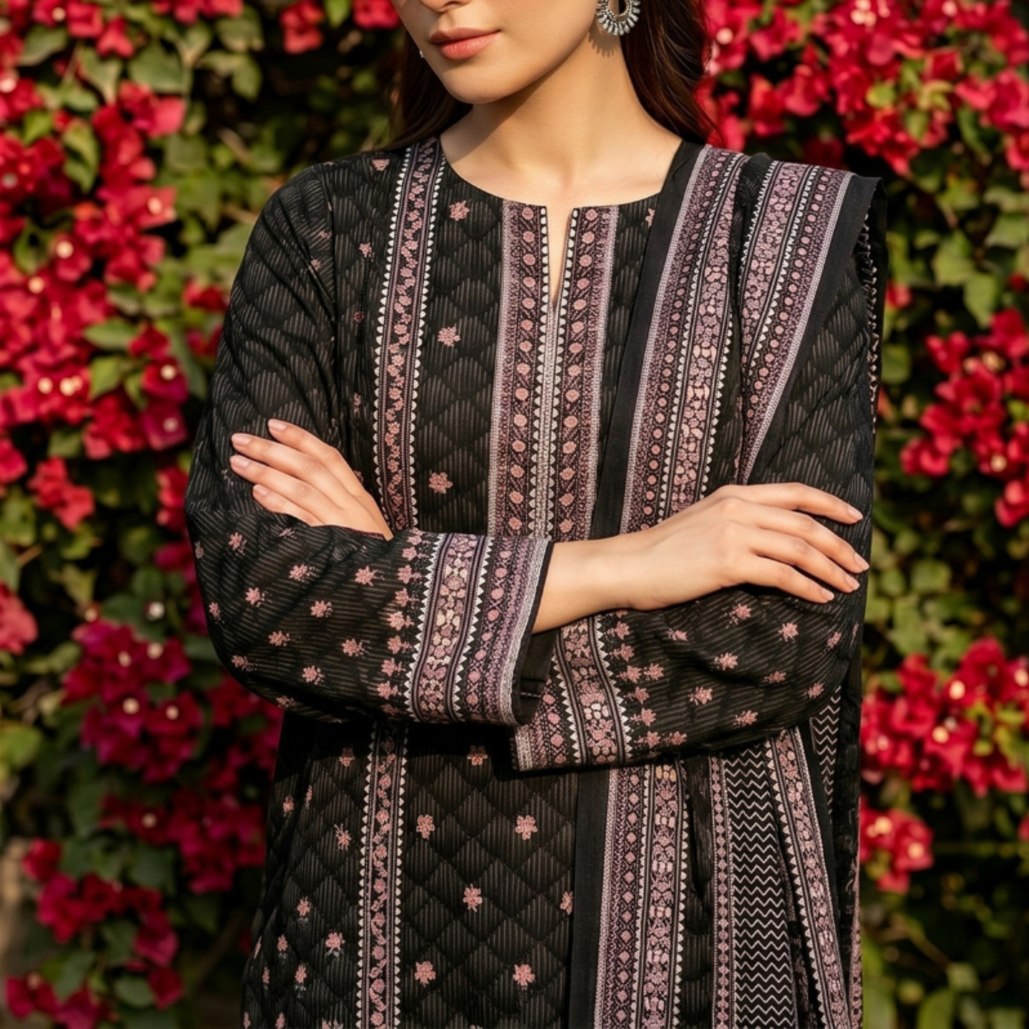 3PC Unstitched Printed Slub Lawn Suit – Hajra Exclusive
