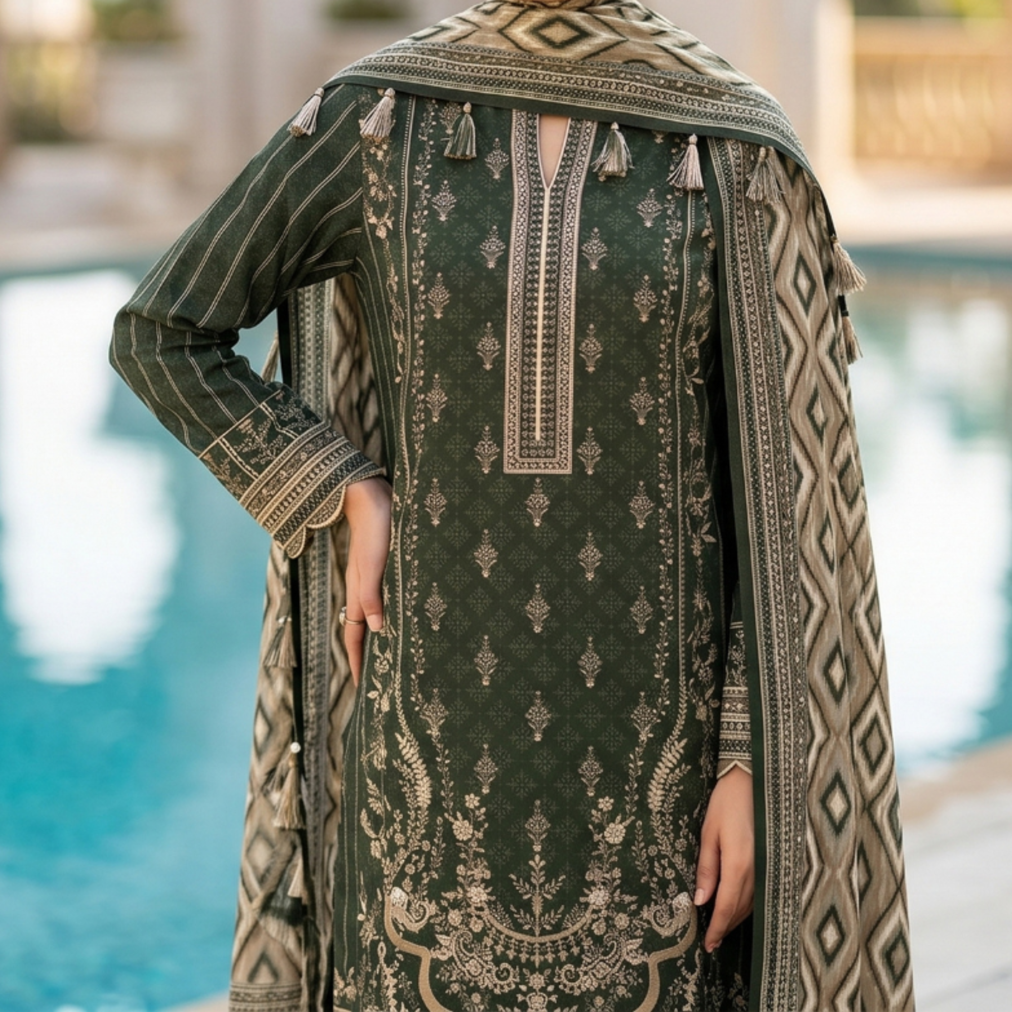 3PC Unstitched Printed Slub Lawn Suit – Hajra Exclusive