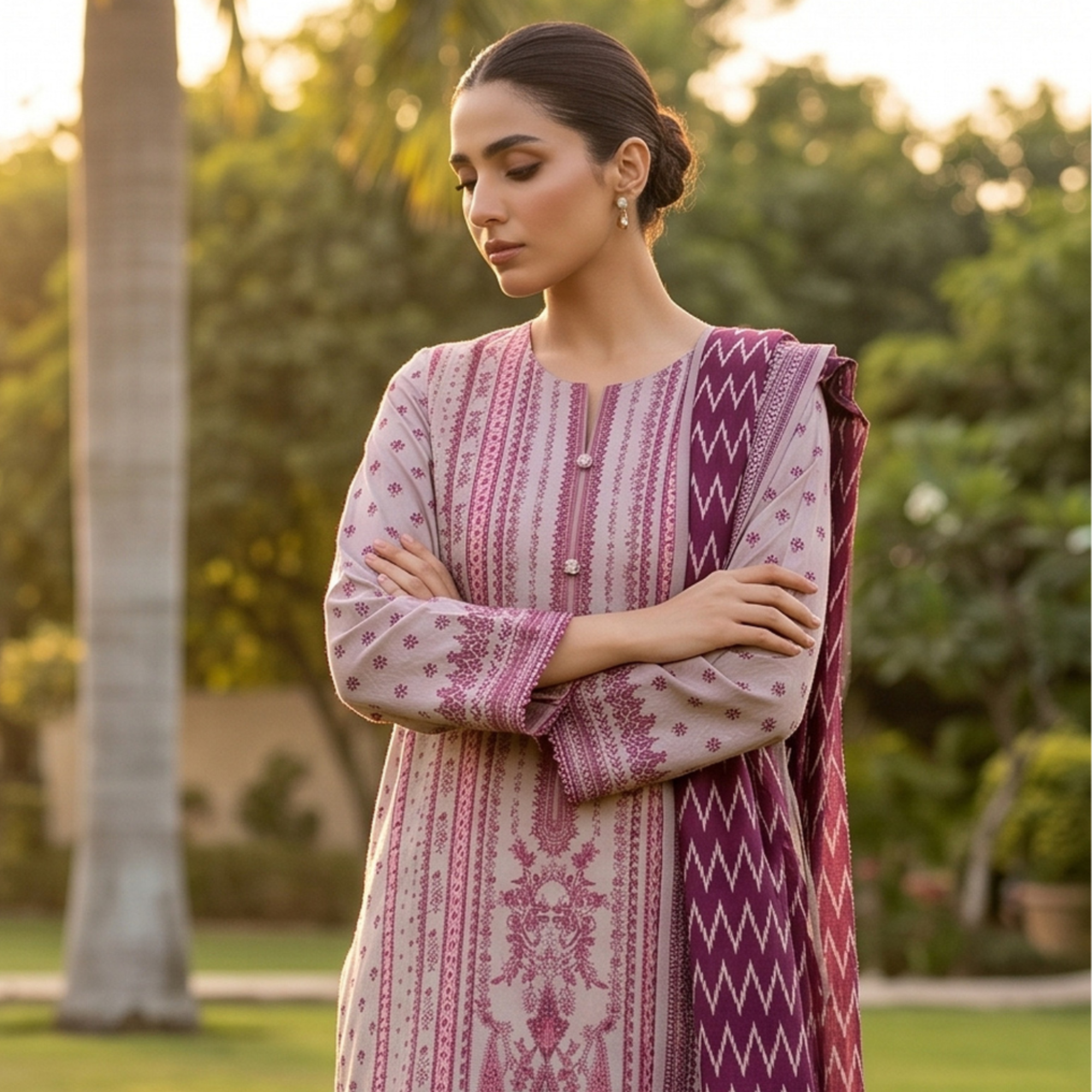 3PC Unstitched Printed Slub Lawn Suit – Hajra Exclusive