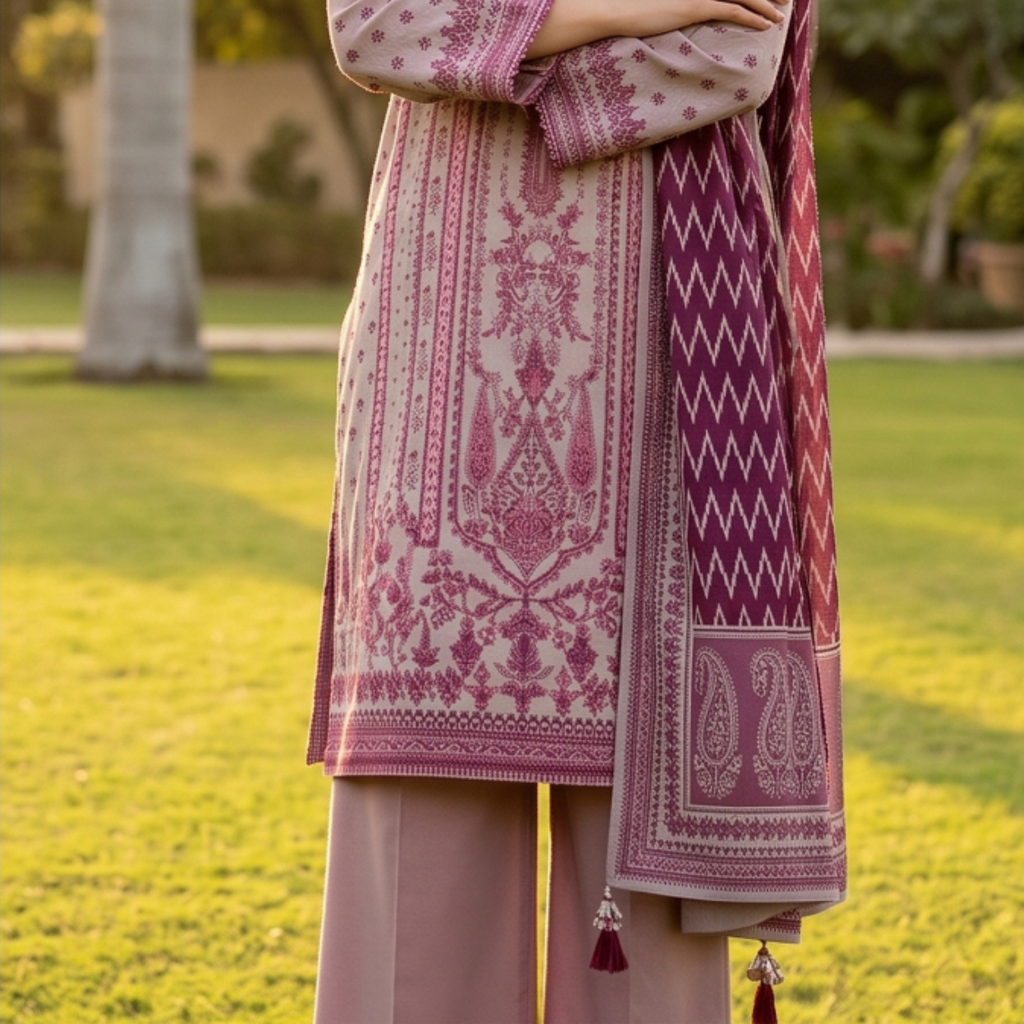 3PC Unstitched Printed Slub Lawn Suit – Hajra Exclusive