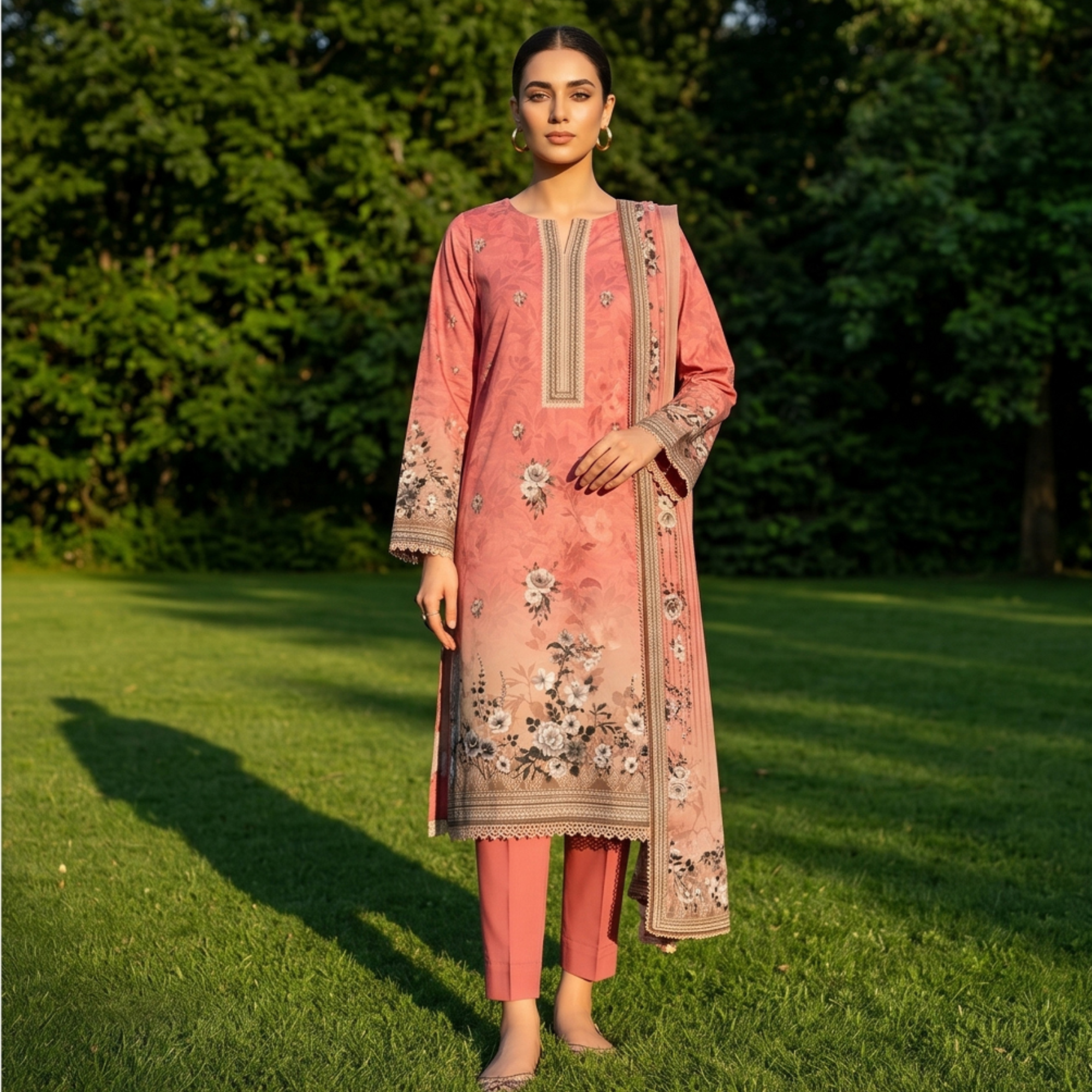 3PC Unstitched Printed Slub Lawn Suit – Hajra Exclusive