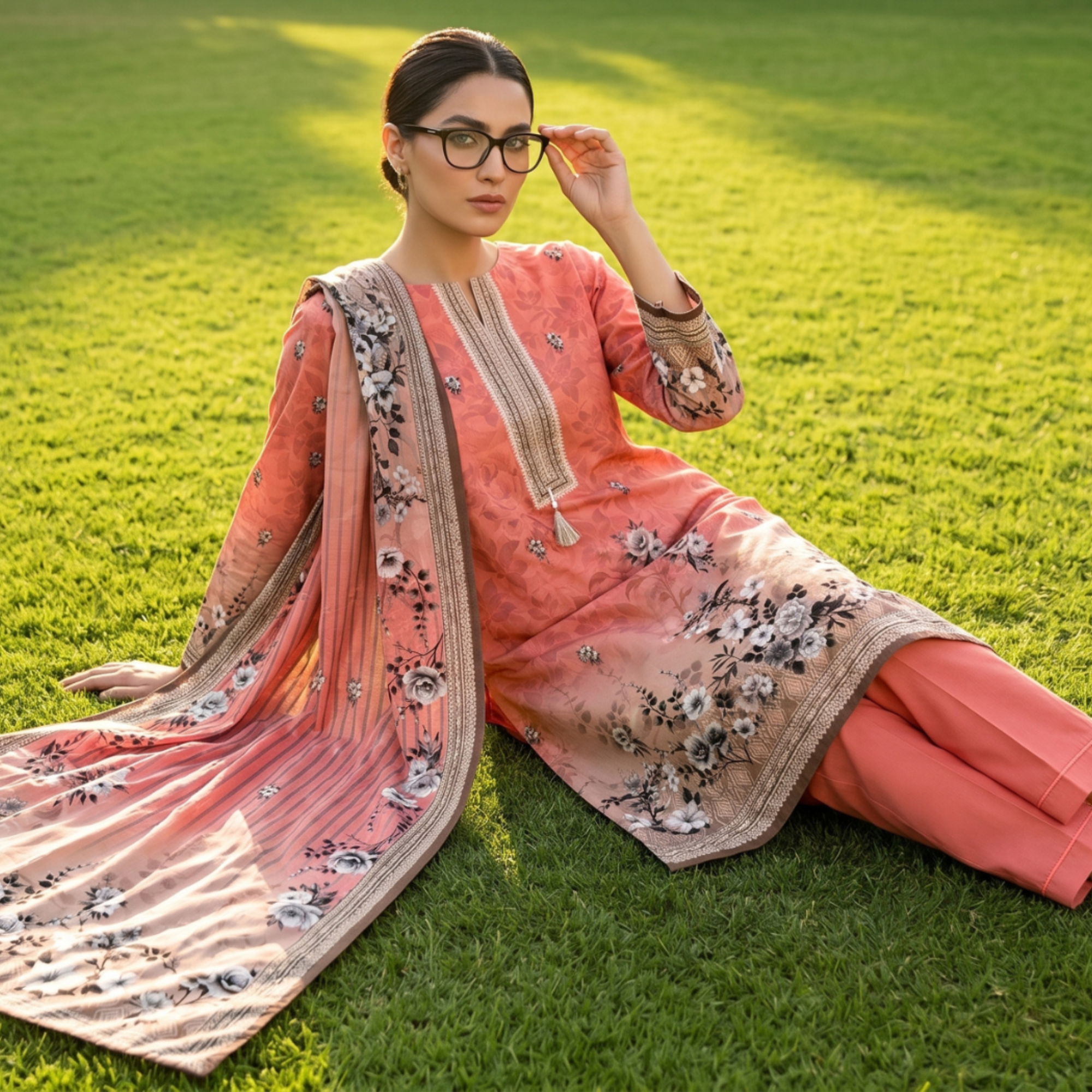 3PC Unstitched Printed Slub Lawn Suit – Hajra Exclusive