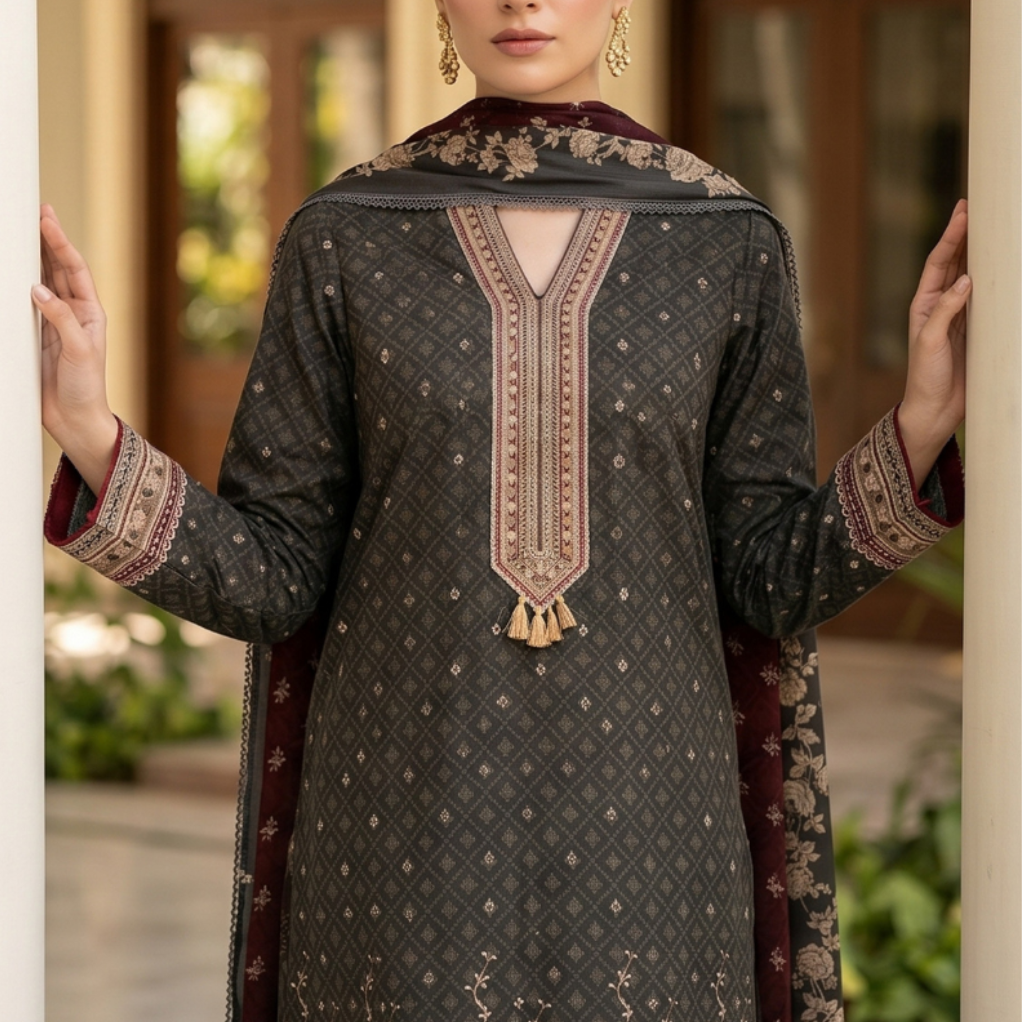 3PC Unstitched Printed Slub Lawn Suit – Hajra Exclusive