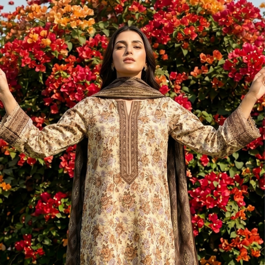 3PC Unstitched Printed Slub Lawn Suit – Hajra Exclusive