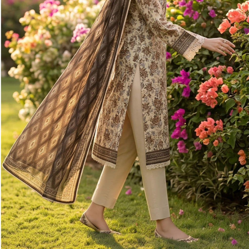 3PC Unstitched Printed Slub Lawn Suit – Hajra Exclusive