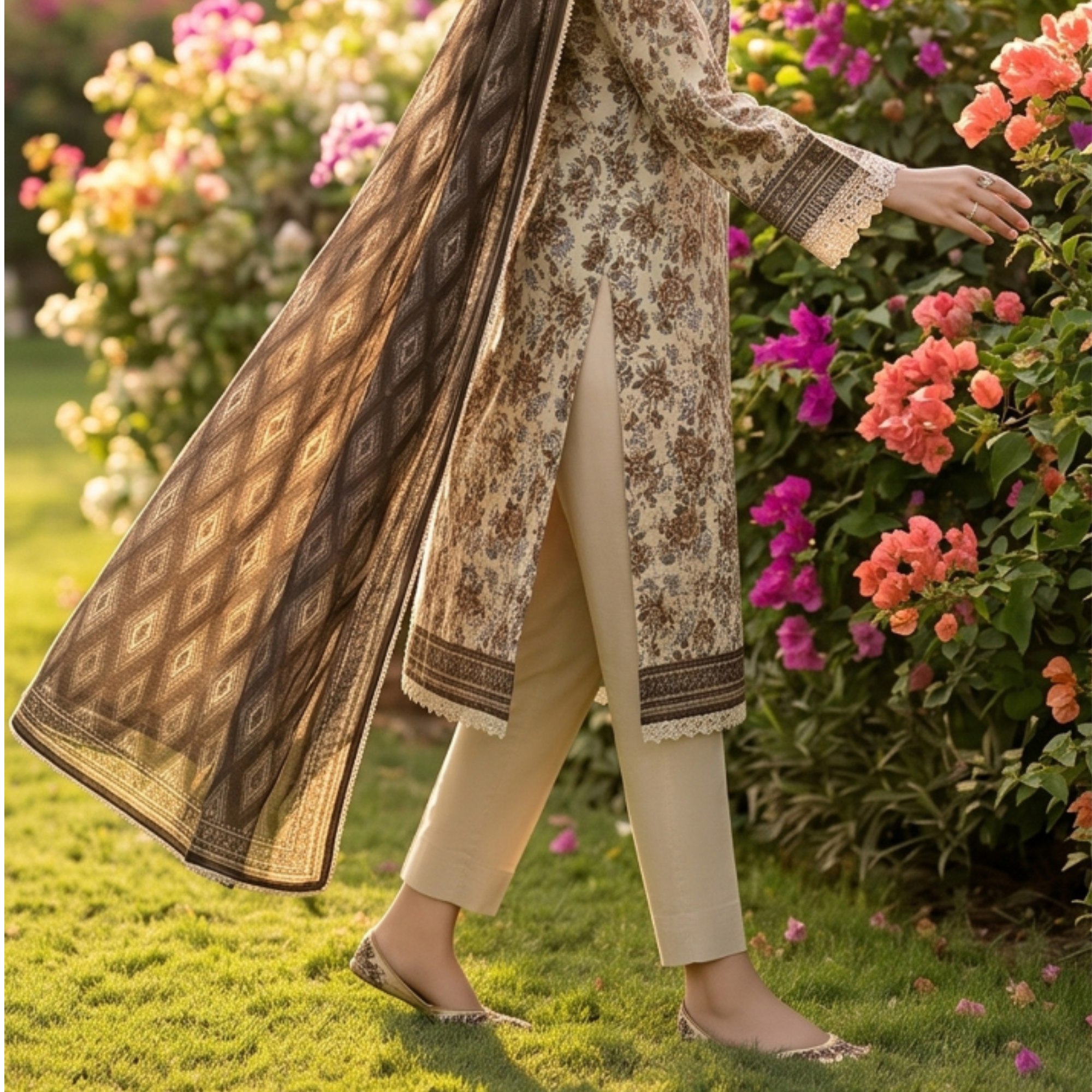 3PC Unstitched Printed Slub Lawn Suit – Hajra Exclusive