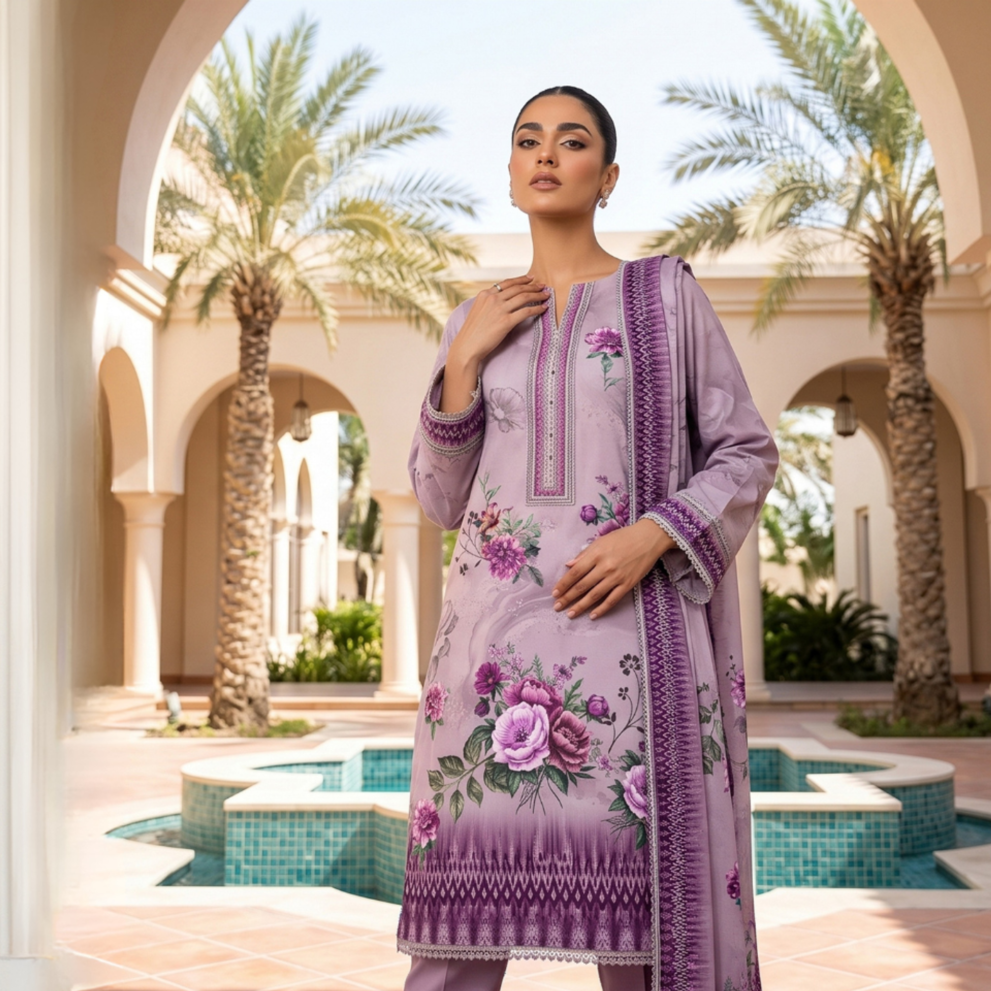 3PC Unstitched Printed Slub Lawn Suit – Hajra Exclusive